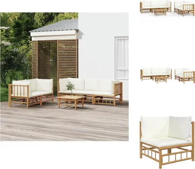 Produktbild von vidaXL 6-tlg. Garten-Lounge-Set mit Cremeweißen Kissen Bambus -  Gartenmöbel-Sets