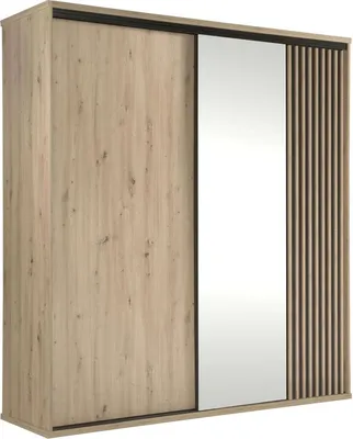 Zdjęcie produktu dla Bettso Szafa przesuwna z ozdobnymi listwami, lustrem i drążkiem na ubrania CALI C-15 199 x 216 cm Dąb Artisan