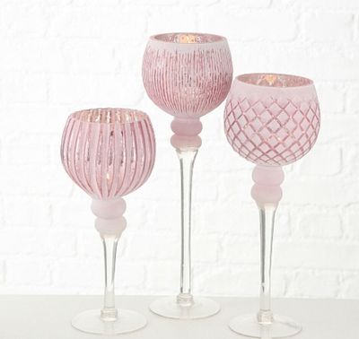 Windlicht Manou Teelichthalter Glas rosa  H 30 - 40 cm 3er Set