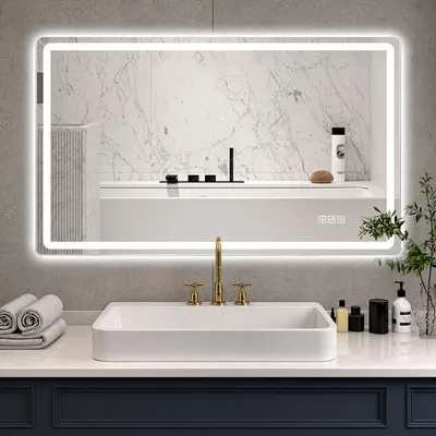 Image de Miroir de salle de bains LED sans cadre, traitement anti-buée, 120 x 60 cm, argent