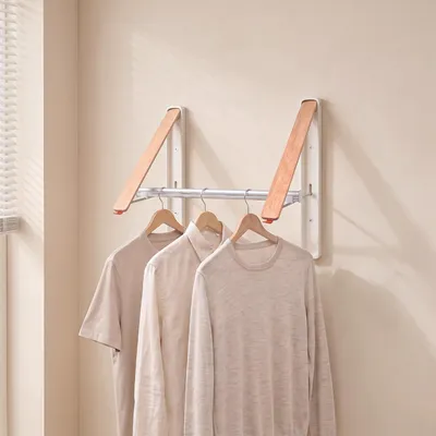 Klappbare Kleiderhaken 80 cm Stange, Aluminium, 2er-Set, Wandmontage