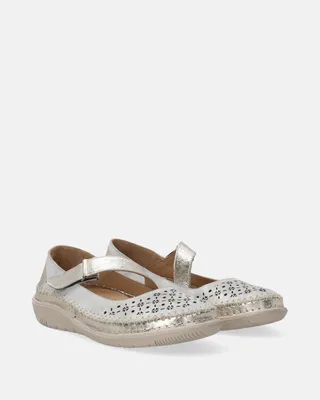 Produktbild von VENEZIA Damen Ballerinas Leder Slipper Schlupfschuhe - Goldene Ballerinas aus Leder mit Klettverschluss aus Echtes Leder Gold Größe 38