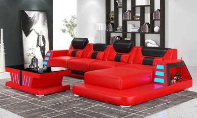 Zdjęcie produktu dla Sofa Narożna Skórzana W Kształcie Litery L Czarna Nowoczesny Zestaw