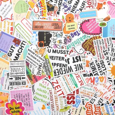 Produktbild von Sticker mit deutschen Sprüchen - 100 Stück Motivationsaufkleber - Für Vision Board Laptop und Bullet Journal