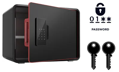 Immagine prodotto di Cassaforte blindata per uso domestico, con serratura elettronica e chiave, dimensioni 25x35x26 cm, colore nero