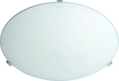 A white, round ceiling light fixture against a white background.