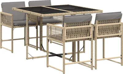 Produktbild von vidaXL 5-tlg. Garten-Essgruppe mit Kissen Beigemischung Poly Rattan