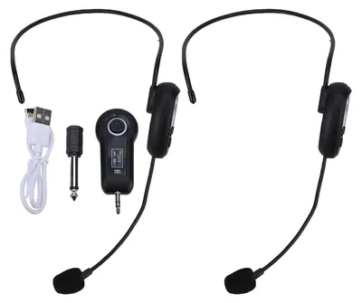 Produktbild von Drahtloses Headset-Mikrofonsystem, 2,4 G UHF, am Kopf getragenes Ohr-Handmikrofon mit 3,5-mm-6,35-mm-Stecker für Fitnessunterricht, Reiseleiter, Sprac