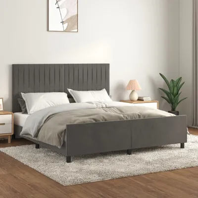 Produktbild von vidaXL Bettgestell mit Kopfteil Dunkelgrau 180x200 cm Samt - Bettgestell Mit Kopfteil - Bettgestelle Mit Kopfteile - Bettgestell - Bett Mit Kopfteil