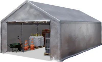 Produktbild von Lagerzelt 4x8m Zelthalle Unterstand Zeltgarage PE Plane 350 N wasserdicht in grau