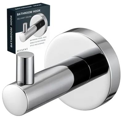Produktbild von Delvant ESVAN Einfacher Handtuchhaken Silber Chrom Edelstahl Badezimmerhaken wandmontiert Handtuchhalter Bademantelhaken Badezimmerzubehör Bad