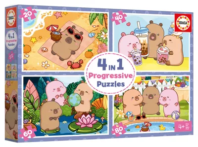Produktbild von Educa Puzzle-Set Capyfun - 4 Kinderpuzzles aus Karton - bunt