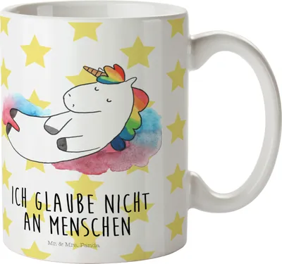 Produktbild von Mr. & Mrs. Panda Trinklernbecher Einhorn Wolke 7 - Weiß - Geschenk, Pott, Lächeln, Menschen, Mehrwegbecher, Plastikbecher, Kinderbecher, Unicorn, Einhörner, Camping Tasse