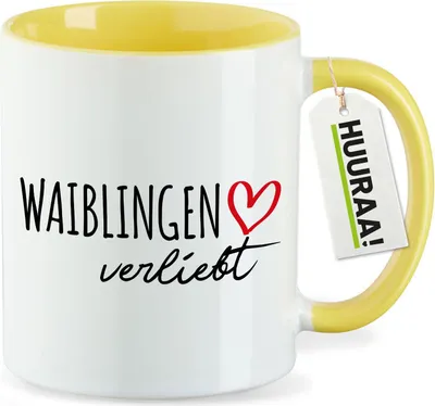 Produktbild von Huuraa Kaffeetasse Waiblingen verliebt 330ml Gelb Keramik Kaffeebecher Geschenkidee