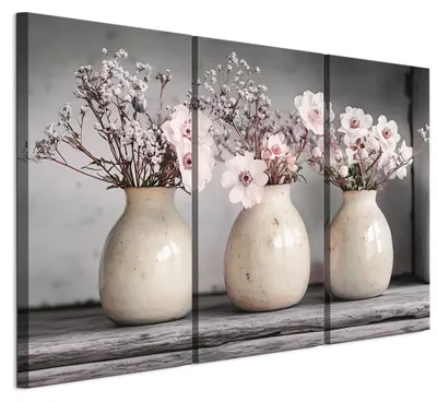 Produktbild von LUMASOUL Wandbilder 3er Set für Wohnzimmer Blumenvase 90x60 cm3-teiliges Leinwandbild für Schlafzimmer Flur Büro und Küche