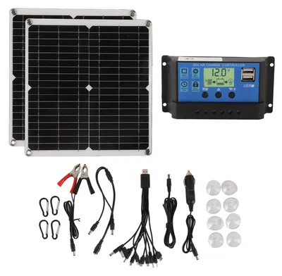 Produktbild von Solarpanel-Set, 50 W, 60 A, Laderegler-Set mit 2 USB-Ausgängen für Wohnmobil-Camping-Blackout