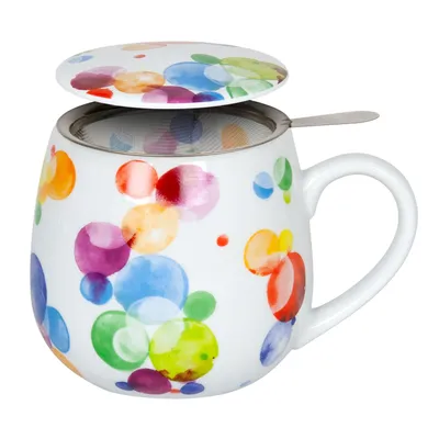 Produktbild von Könitz 1151432263 Becher mit Sieb und Deckel 400 ml - Tea for you Colourful cast - Bubbles / Teebecher bunt