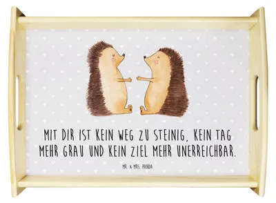 Produktbild von Mr. & Mrs. Panda Tablett Igel Liebe - Grau Pastell - Geschenk, Freundin, Holztablett, Servierplatte Holz, Sofa, Hochzeit, sofatablett, Hochzeitstag, Deko