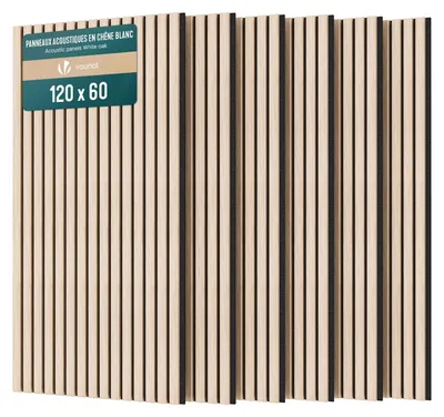 Produktbild von VOUNOT® 6er Set Akustikpaneele 120 × 60 × 2,1 cm, Akustik Wandpaneele in Holzoptik Weiß-Eiche