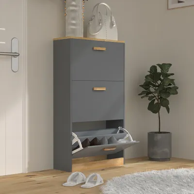 Produktbild von VCM Holz Regal Kipper Schuhregal Schuhschrank Schuhkipper 3 Klappen Halom M