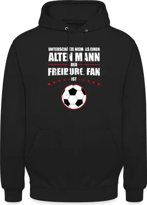 Produktbild von Spreadshirt Unterschätze Niemals Einen Freiburg Fan Fußball Uni Hoodie, M, Schwarz