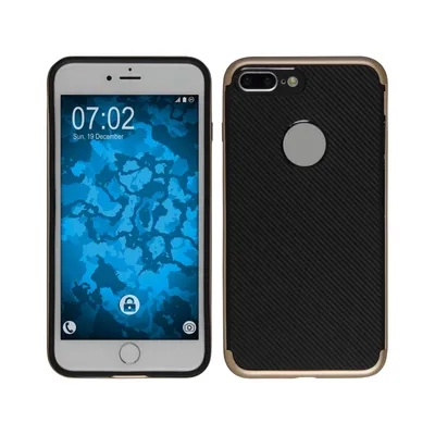 Produktbild von PhoneNatic Hybridhülle kompatibel mit Apple iPhone 8 Plus - Carbonoptik gold Cover Schutzhülle + 2 Schutzfolien