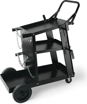 Produktbild von Schweißwagen - 3 Ablageflächen - Schweißmobil Max. 168-181kg - Wagen für Schweißgeräte mit 2 Gasflaschenhalterung - Ideal für Handschweißen, Schutzgasschweißen, Argon-Lichtbogenschweißen.