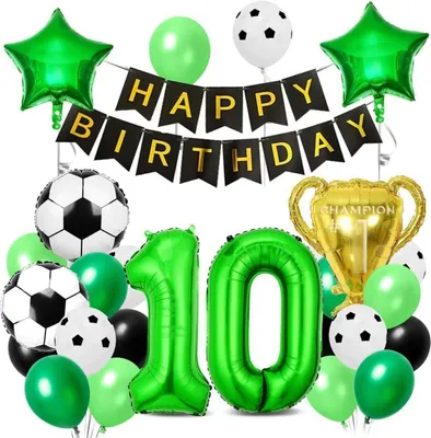 Produktbild von Fußball Luftballon 10 Jahre Party Deko Set trophäe Ballons Grün Schwarz