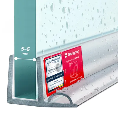 Produktbild von STEIGNER Duschtürdichtung UK19 130 cm (1 Stk.) Transparent - Dichtung gerade für Eckeinstieg Dusche oder Fünfeckdusche mit Duschtür 5-6 mm - Schutz gegen Auslaufen, Perfekte Passform, Einfache Montage