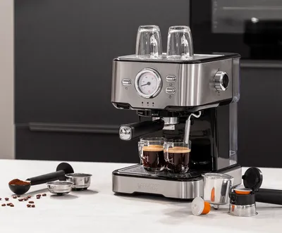 Produktbild von Princess 01.249415.01.001 Espresso und ESE-Adapter, Espressomaschine, 1,5 l, Kaffeekapsel, Kaffeepad, Gemahlener Kaffee, 1100 W, Schwarz, Edelstahl