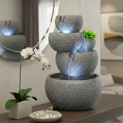 Produktbild von Zimmerbrunnen mit LED Beleuchtung Brunnen Innen- und Außenbereich Granit-Optik Springbrunnen Kaskade 44,5 cm