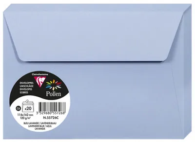 Zdjęcie produktu dla Koperty Clairefontaine Pollen C6 w kolorze lawendowym, 114 x 162 mm, 20 sztuk