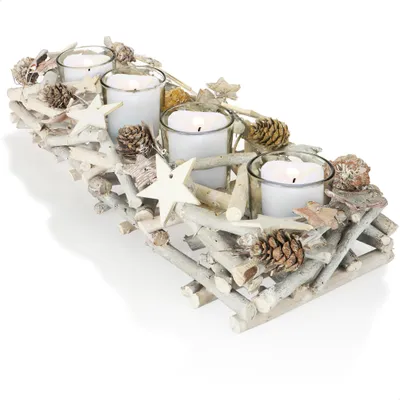 Produktbild von COM-FOUR® Adventskranz länglich, Kerzenständer Weihnachten für 4 Kerzen, Kerzenhalter, Adventsgesteck, XL Adventskerzenhalter, Kerzenleiste als Tischdeko