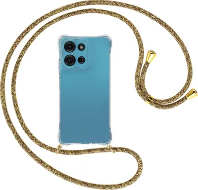 Produktbild von Handykette Backcover-Schutzhülle mit Band (Metall goldfarben) für Motorola Moto G75 5G - braun+beige