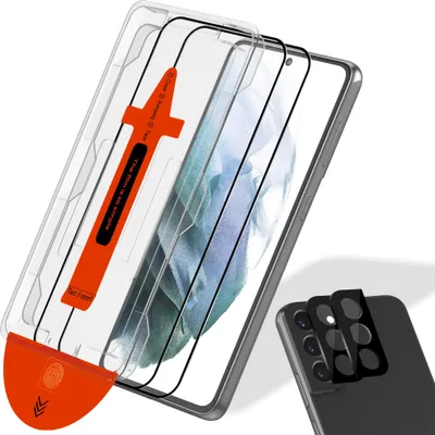 Obrázek produktu pro 2-balení Samsung S21 Ochranné sklo na displej & 2-balení ochrana objektivu - Tvrzené sklo | [Automatická instalace] - Bez bublin