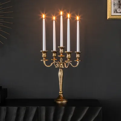 Produktbild von riess-ambiente Kerzenständer MODERN BAROCK 40cm gold 5-armig Lüster Aluminium poliert Kerzenhalter Dekoration