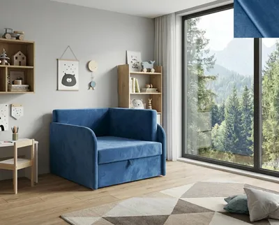 Obrázek produktu pro Rozkládací křeslo LUCCA 79×104×67 cm s funkcí rozkládání 73×170, úložným prostorem, matrací, potahem New Velo 105 MODRÁ POLTRONA LETTO