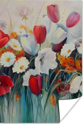 Produktbild von MuchoWow® Poster Malerei - Ölgemälde - Blumen 80x120 cm - Papierdruck