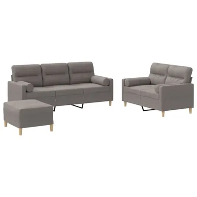 Produktbild von vidaXL 3-tlg. Sofagarnitur mit Kissen Taupe Stoff