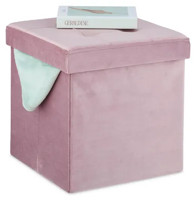 Sitzhocker mit Stauraum, Samt, 38x38x38 cm, rosa