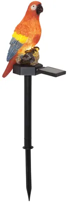 Produktbild von Star Trading 480-76 LED-Solargartenstab "Goja", Papagei ca. 6x31 cm, 1 warmwhite LED, bunter Papagei aus Kunststoff, mit Solarpanel, incl. Akku, outdoor, Vierfarb-Karton