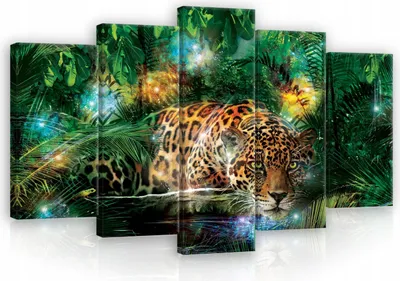 Produktbild von Leinwandbilder Tiger Leopard Natur SET 100x60 cm 5 teilig Modern Canvas Bilder Leinwandbild Leinwand Bilder Schlafzimmer Wohnzimmer Wandbilder Kunstdruck Wand Bild auf Leinwand Aufhängefertig