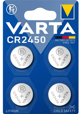 Immagine prodotto di Varta microbatteria al litio a bottone a cella tonda confezione da 4 - Batteria premium per orologi, fotocamere e altro CR2450 560mAh