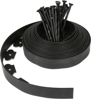 Obrázek produktu pro Fiqops Flexibilní obruba trávníku, plastová, s 30 kotvami do země, délka 10 m, výška 5 cm, černá barva