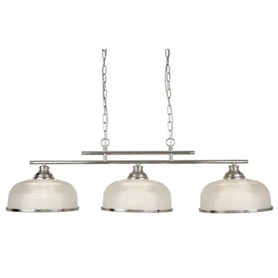 Zdjęcie produktu dla Lampa wisząca Bistro II retro vintage 3-światłowy klosz z matowego niklu z karbowanym szkłem