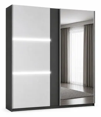 Produktbild von Schiebeschrank TUNIS 200 cm mit Spiegel & LED – Kleiderschrank Schiebetürenschrank modern