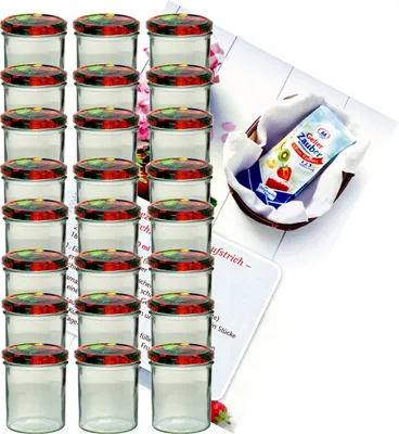 Zdjęcie produktu dla zestaw 24 szklanek 350 ml słoik na dżem słoik na przetwory do 82 owoców pokrywka z książeczką z przepisami
