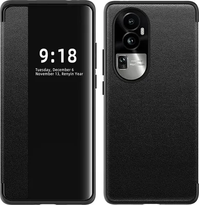 Image de Etui pour Oppo Reno10 Pro étui fin en cuirPolyuréthaneavec fenêtre d'affichage noir