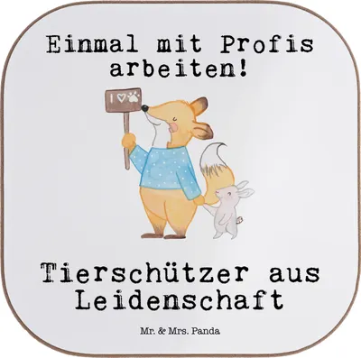 Produktbild von Mr. & Mrs. Panda Tassenuntersetzer Tierschützer Leidenschaft - Weiß - Geschenk, Holzuntersetzer, Coaster, Untersetzer für Gläser, Glas, Tischuntersetzer