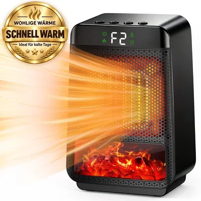 Produktbild von Elektrischer Heizlüfter mit 3D-Flammeneffekt, leise & energiesparend mit 2 Heizstufen,LCD Anzeige,4 Timer,Überhitzungs- und Kippschutz